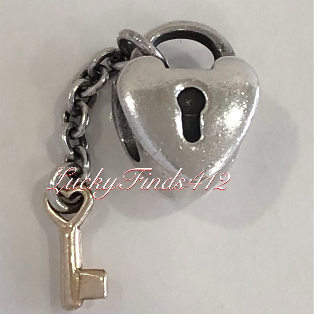 Authentic Pandora Lock Heart Charm Two Tone Retired Pandora Charm